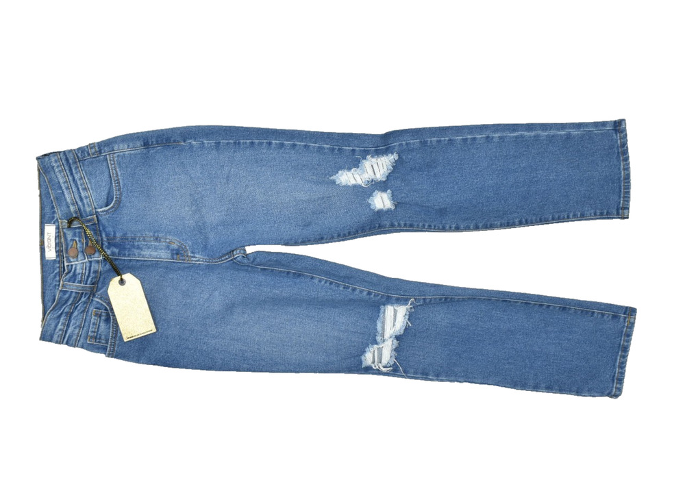 Vibrant MIU Women's Blue Distressed Mid-Rise Cropped Jeans Regular Size 1 (W24)